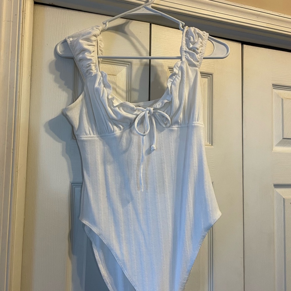 Wild Fable White Ruched Bodysuit